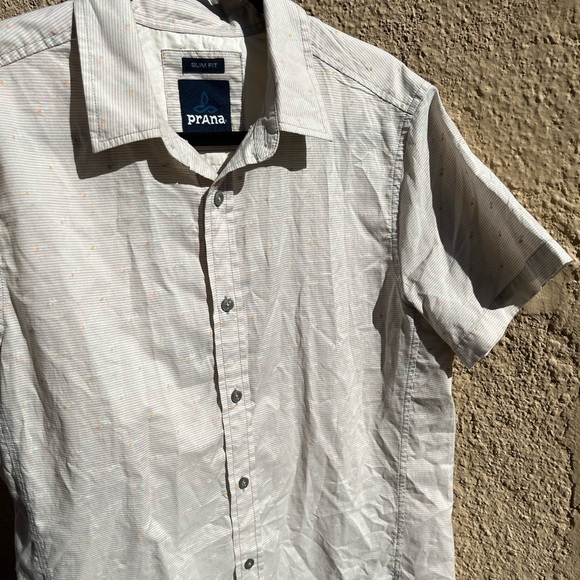 Men's PrAna Button-Down Shirt Multicolor Geometric  M Cotton Hippy BOHO City - Picture 8 of 12